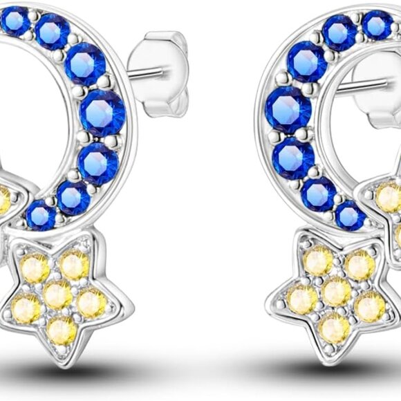 925 Silver Butterfly Moon Sun Tassel Stud Earrings for Women - Picture 1 of 5